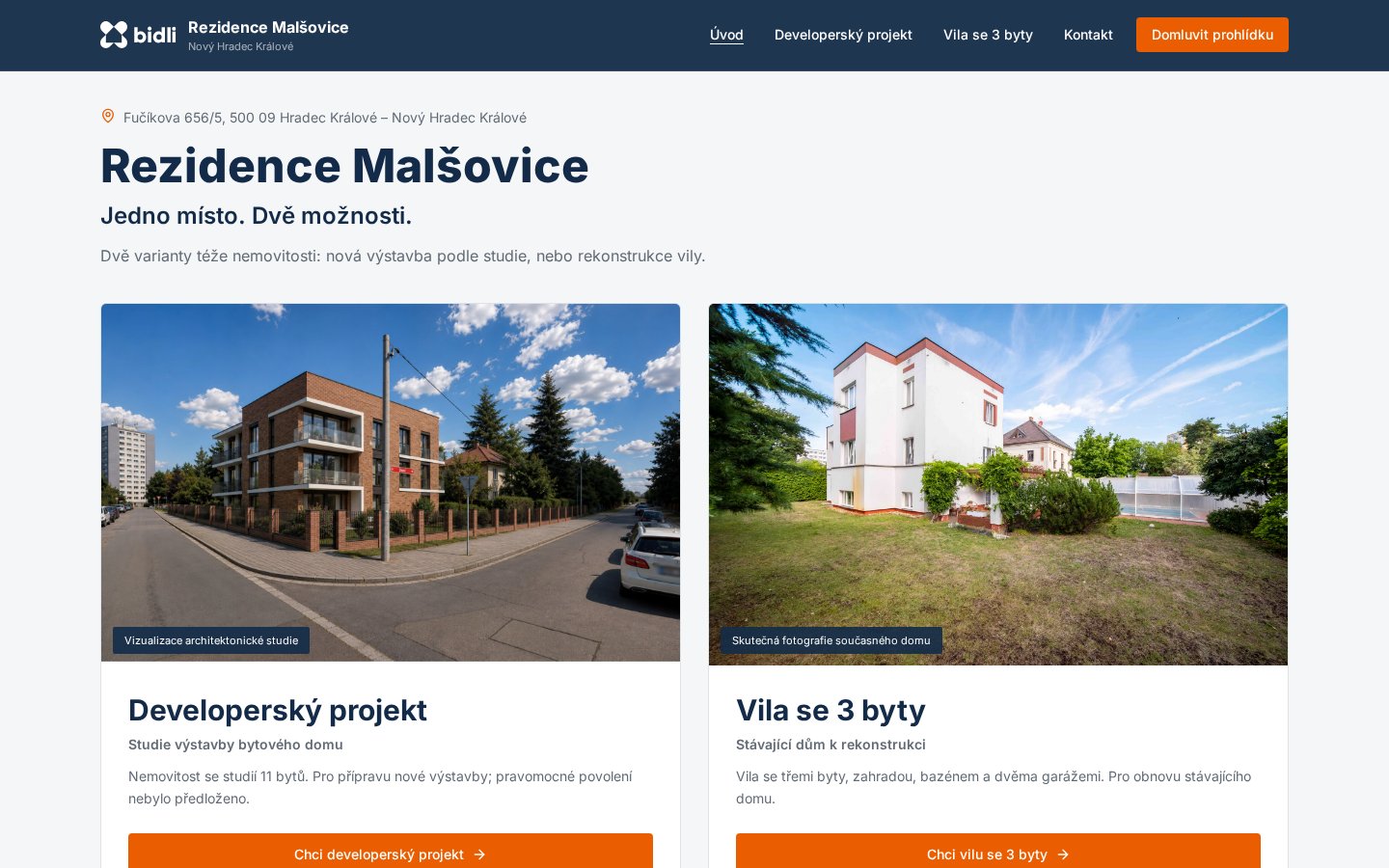 Náhled realizovaného webu Rezidence Malšovice