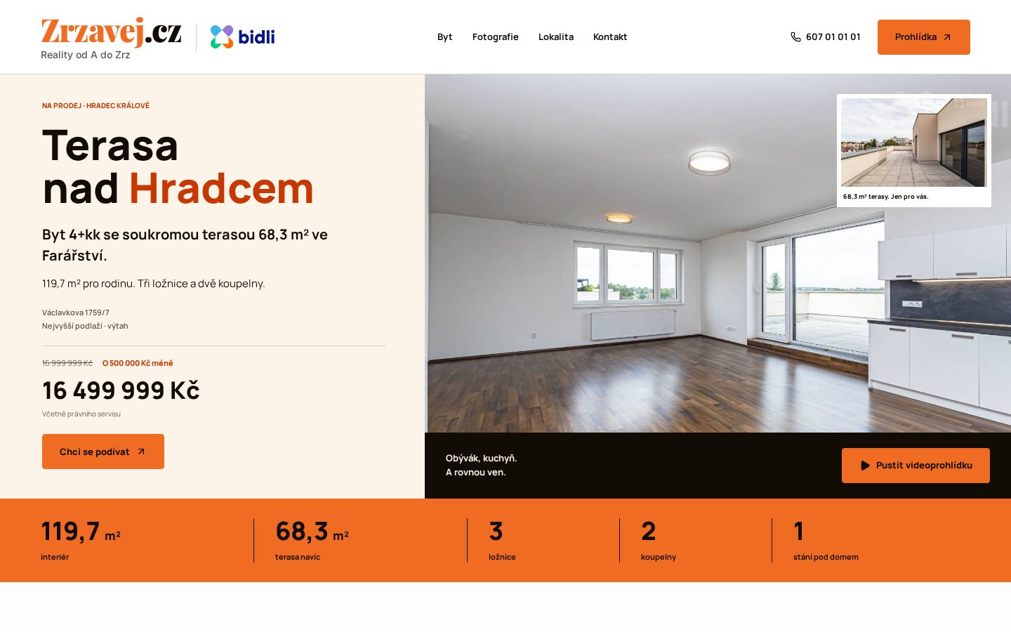 Náhled realizovaného webu Terasa nad Hradcem