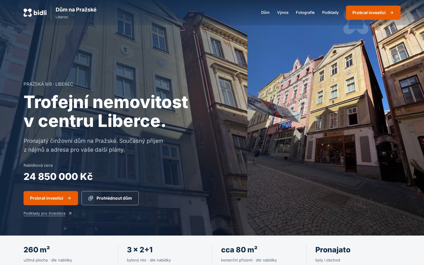 Náhled realizovaného webu Dům na Pražské