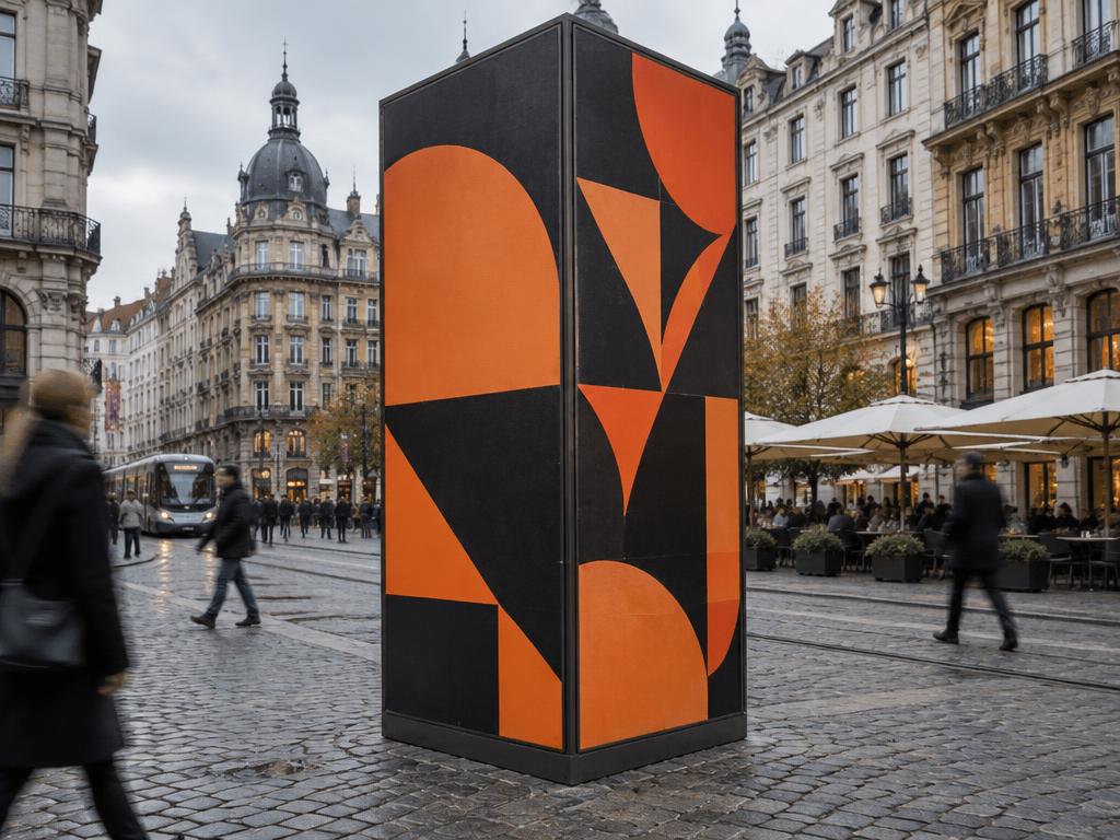 Reklamní kostka vysoká 3 metry v reálném prostředí mezi lidmi
